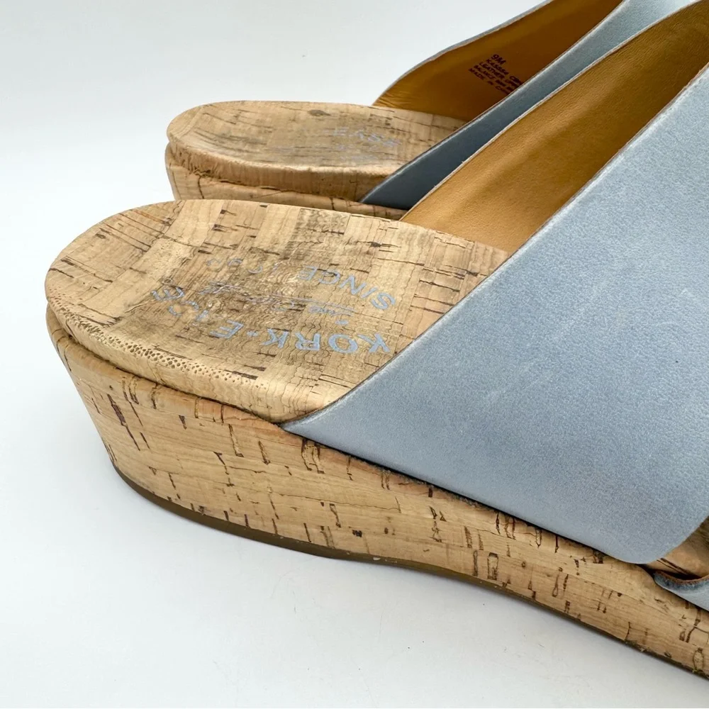 Kork-Ease Menzie Wedge Triple Strap Slide Sandal In Periwinkle Leather‎ Size 9